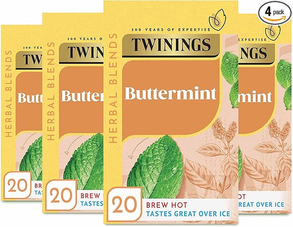 Twinings Buttermint Flavoured Tea Bags - 80 Biodegradable Tea Bags (Multipack of 4 x 20) , Smooth & Creamy Herbal Infusion, Perfect for Relaxation, Caffeine-Free