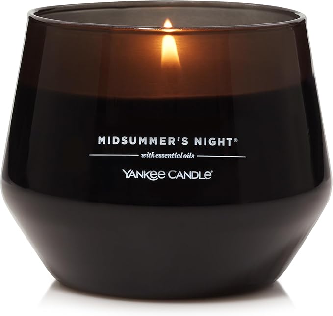 Yankee Candle Studio Scented Candle,Midsummer's Night Medium Candle,Long Burning Candles:35-50 Hours,Stylish Glass Vessel Design with Black Wax,Perfect Gifts for WomenGifts for MumWedding Gifts & More