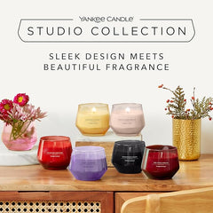 Yankee Candle Studio Scented Candle,Midsummer's Night Medium Candle,Long Burning Candles:35-50 Hours,Stylish Glass Vessel Design with Black Wax,Perfect Gifts for WomenGifts for MumWedding Gifts & More
