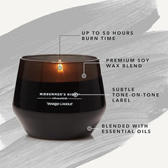 Yankee Candle Studio Scented Candle,Midsummer's Night Medium Candle,Long Burning Candles:35-50 Hours,Stylish Glass Vessel Design with Black Wax,Perfect Gifts for WomenGifts for MumWedding Gifts & More