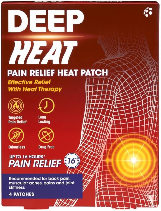 Deep Heat Pain Relief Heat Patch, Muscular Aches, Pains, Joint Stiffness (Pack of 4 Patches)