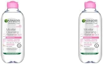 Garnier Micellar Cleansing Water, Gentle face Cleanser & Makeup Remover, Fragrance-Free, Vegan Formula, Suitable For All Skin Types, Even Sensitive, Skin Active, 400ml (Pack of 2)