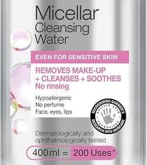 Garnier Micellar Cleansing Water, Gentle face Cleanser & Makeup Remover, Fragrance-Free, Vegan Formula, Suitable For All Skin Types, Even Sensitive, Skin Active, 400ml (Pack of 2)