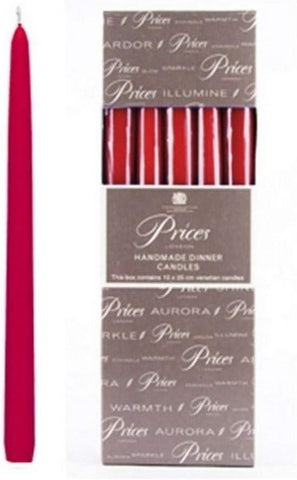 Price's Candles - 10" Venetian Wrapped Dinner Candles - Wine Red - 10 Pack - 7 Hour Burn Time - Unscented - Non-Drip - Solid Colour - Multi-Purpose
