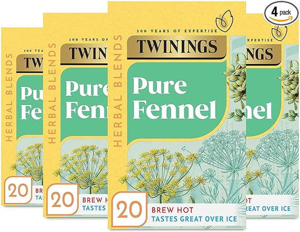 Twinings Pure Fennel Herbal Infusion Flavoured Tea - 80 Biodegradable Tea Bags (Multipack of 4 x 20), Soothing Digestive Aid, Caffeine-Free, Freshness Guaranteed
