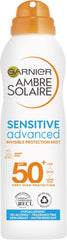 Garnier Ambre Solaire Sensitive Hypoallergenic Dry Mist Sun Cream Spray SPF50+, Non Greasy High Sun Protection SPF50+, Easy To Use Mist Spray, 200ml