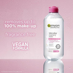 Garnier Micellar Cleansing Water, Gentle face Cleanser & Makeup Remover, Fragrance-Free, Vegan Formula, Suitable For All Skin Types, Even Sensitive, Skin Active, 400ml (Pack of 2)