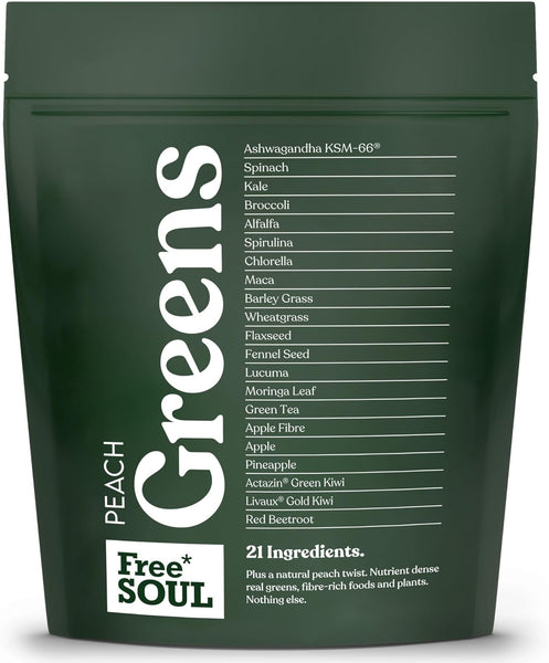Free Soul Greens | 21 Advanced Greens, Superfoods, and Adaptogens Including KSM-66 Ashwagandha, Vegan & Gluten-Free, Advanced Natural Formula | UK Made | 30 Servings