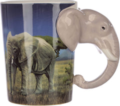 Puckator Elephant Savannah Decal Ceramic Shaped Handle Mug