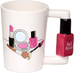 Puckator Nail Varnish Ceramic Shaped Handle Mug, Tea Coffee Hot Drinks