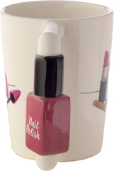 Puckator Nail Varnish Ceramic Shaped Handle Mug, Tea Coffee Hot Drinks