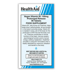 HealthAid Vitamin B1 (Thiamin) 100mg Tablets - Prolonged Release