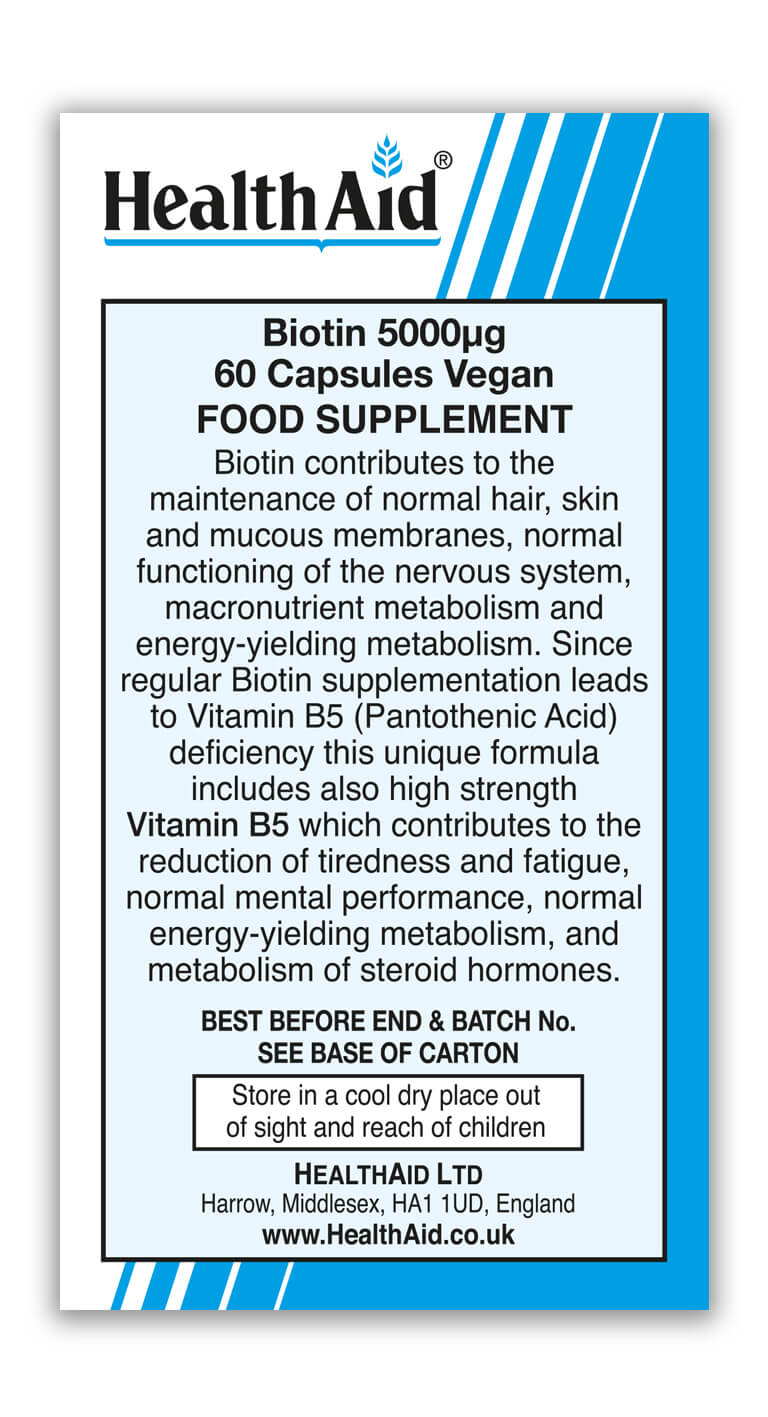 Biotin 5000µg with Vitamin B5 60 Capsules Grovz.co.uk