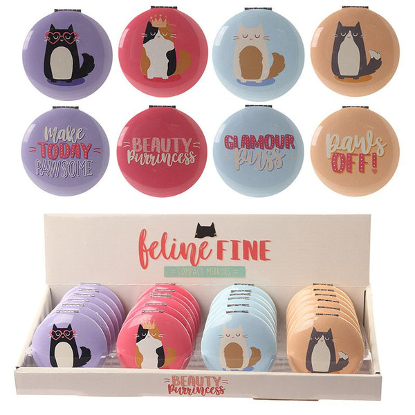 Compact Mirror with Feline Fine cat handbag make-up travel pocket